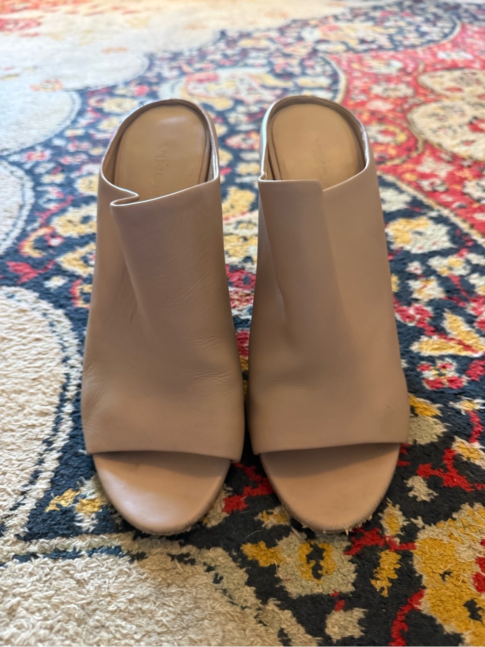 Vince Blush Taupe Open-Toe Block Heel Mules - Picture 2 of 5
